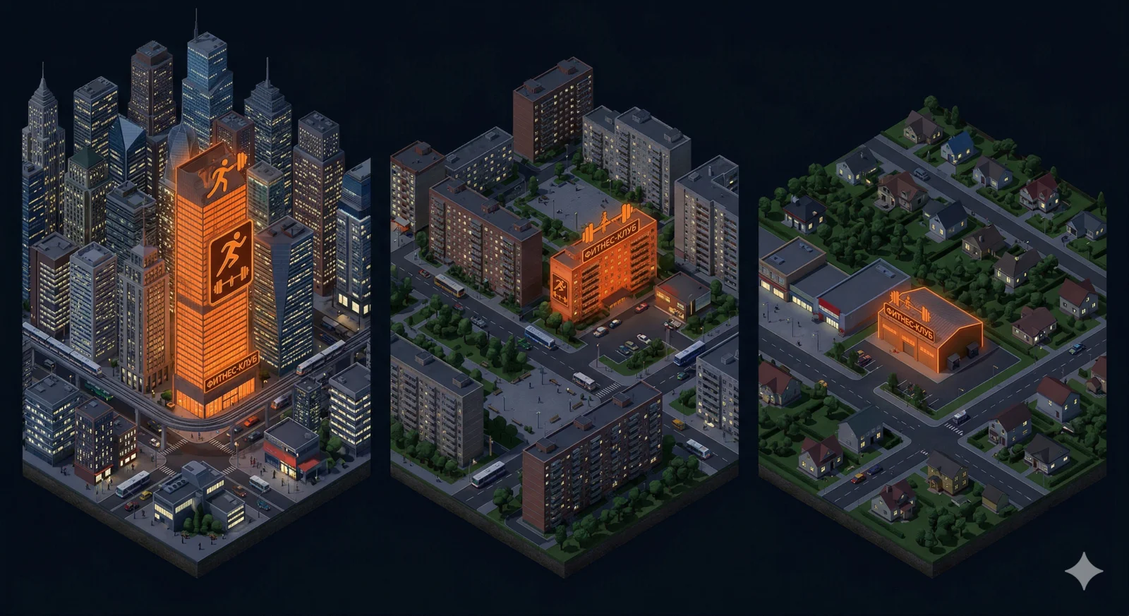 Three city tiers: small town, million-plus city, megacity — urban density and ad competition