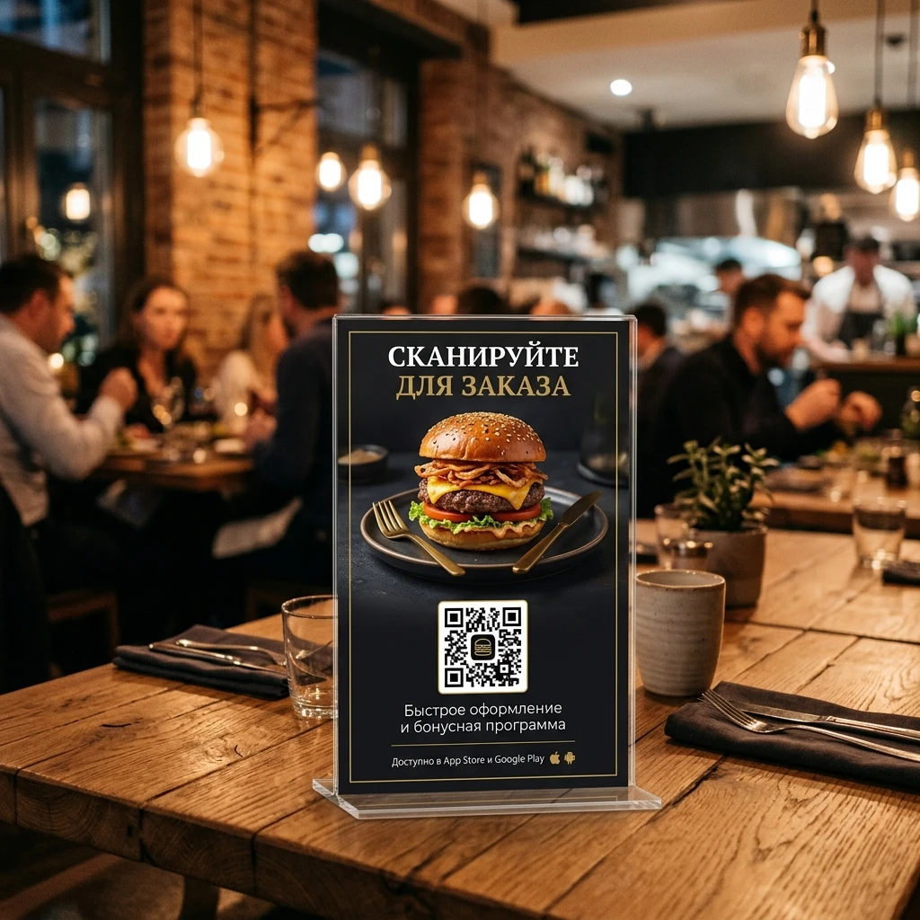 Restaurant Table Stand QR Promotion Mockup