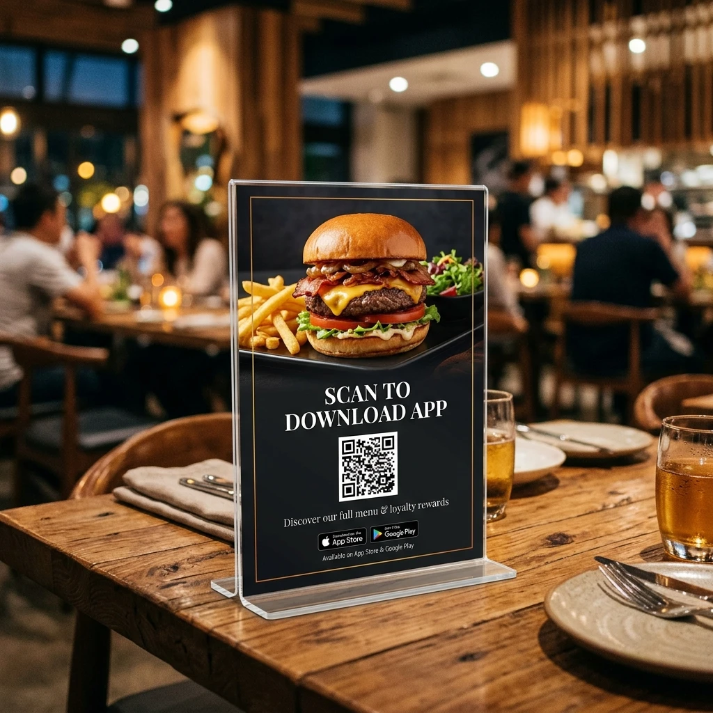 Restaurant Table Stand QR Promotion Mockup